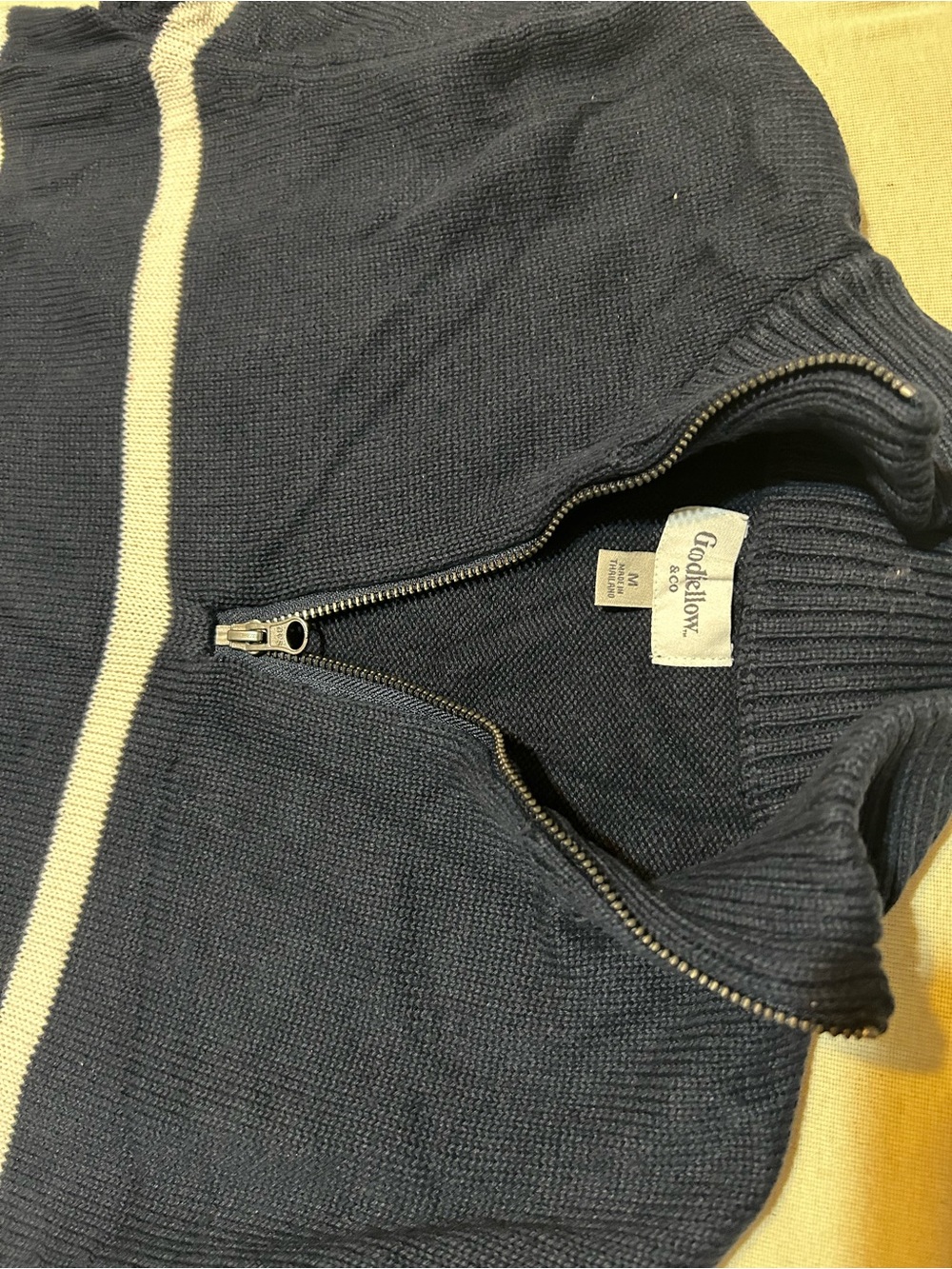 Goodfellow & Co Navy Half-Zip Sweater with Cream Stripe